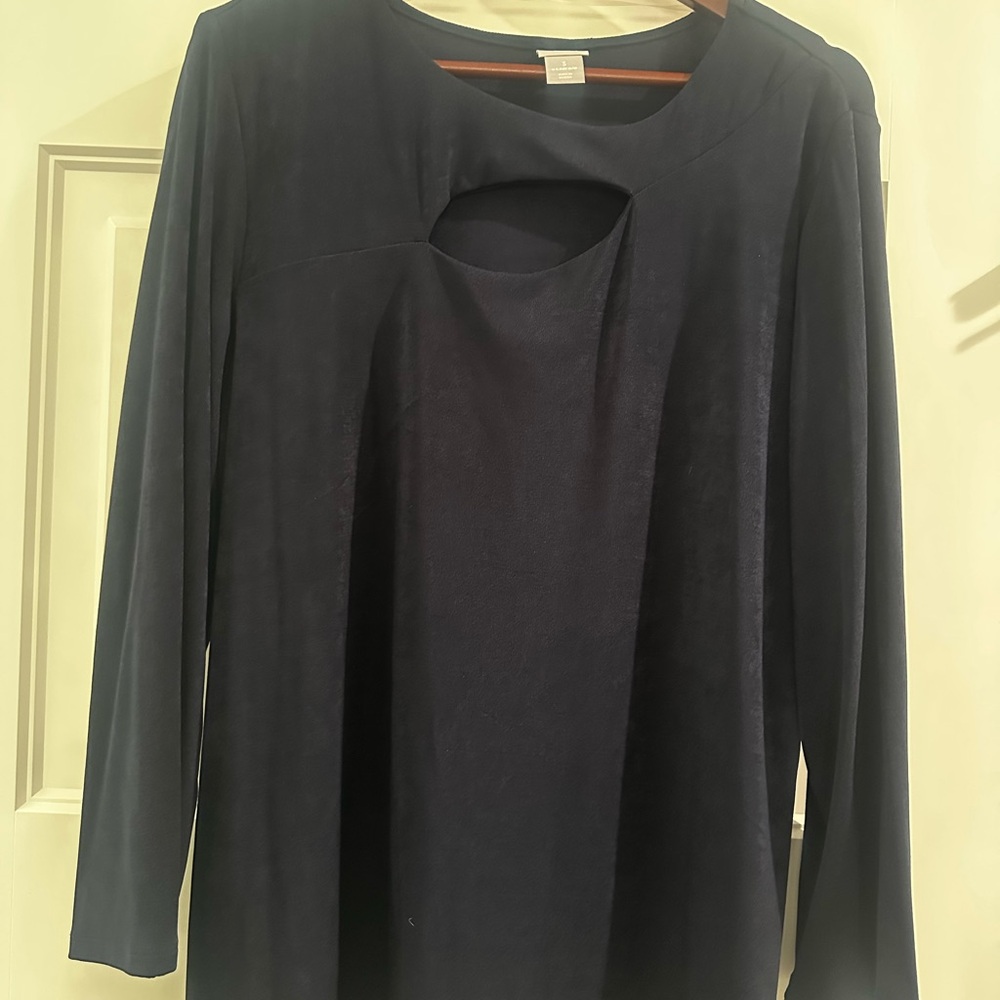 Blue Cut Out Blouse with Long Sleeves
